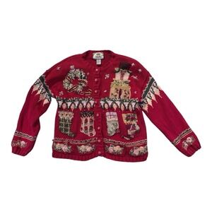 tiara international vtg sweaters Red Womens Large Knitted Beaded